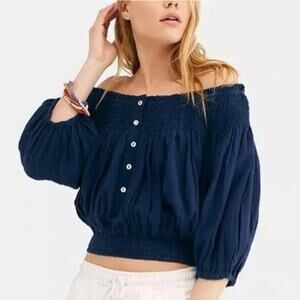 NWT We The Free Off Shoulder Smocked Top Womens Small Boho Crop Blouse